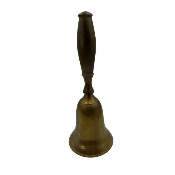 Large Vintage Sarna?Hand Bell School/Dinner/Church Solid Brass 11”Patina - Picture 3 of 10